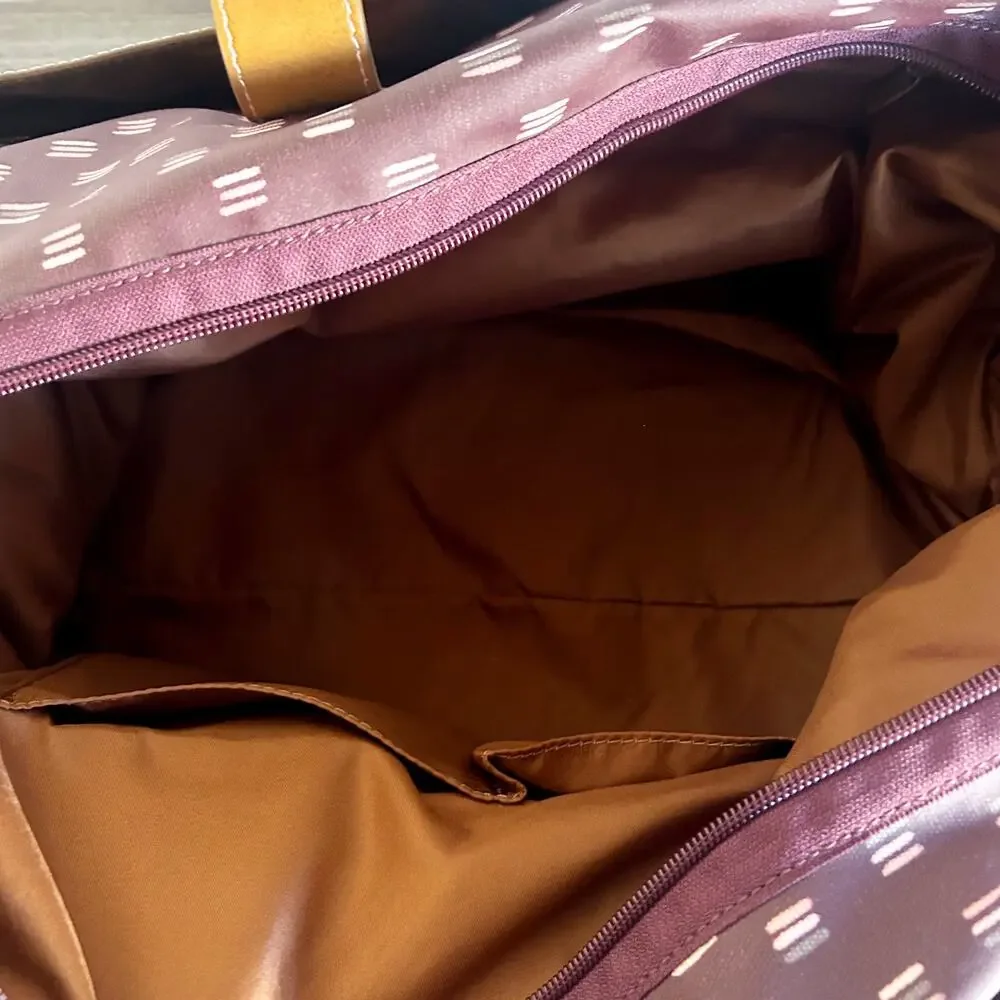 Fossil Eliza Purple Duffel Luggage Bag Maroon w/ Leather Straps & Accents EUC